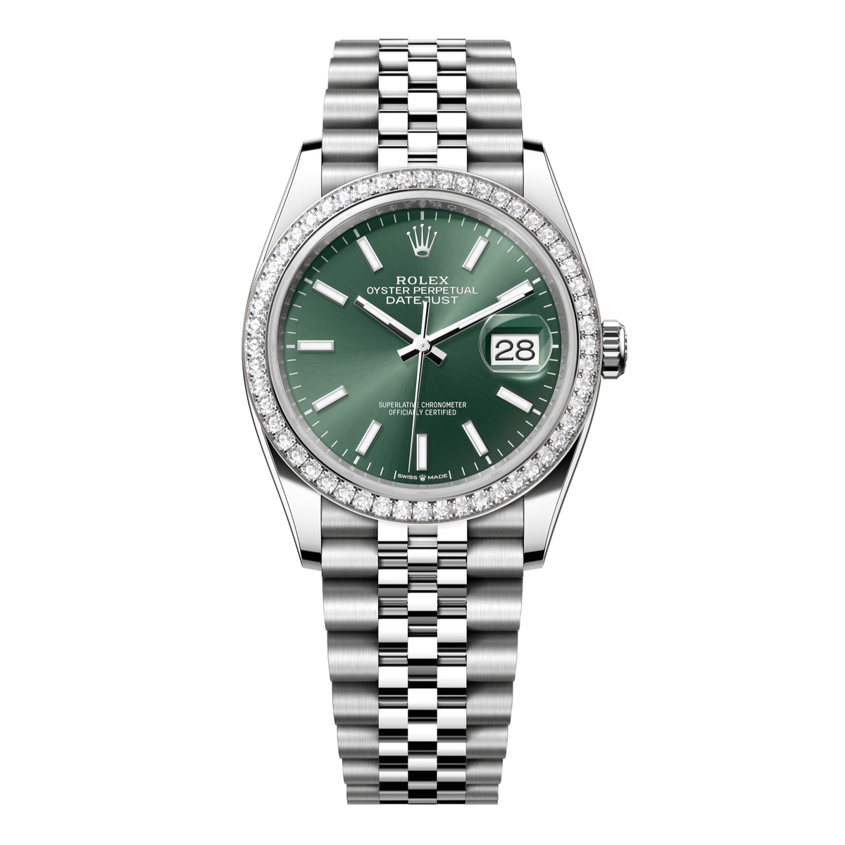 Rolex Datejust 36 36mm Mint Green Dial with Diamonds Oystersteel and White Gold Jubilee Bracelet 126284rbr-0043 - WATCHXNYC