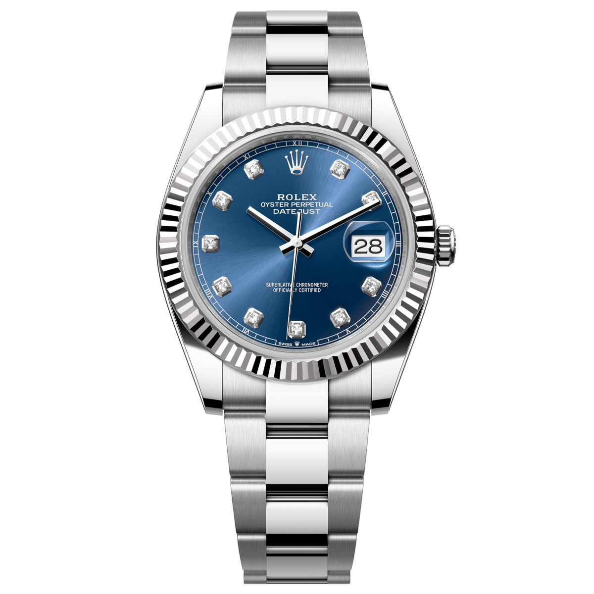 Rolex Datejust 41 41 mm Bright Blue Dial with Diamonds Oystersteel and White Gold Oyster Bracelet 126334-0015 - WATCHXNYC