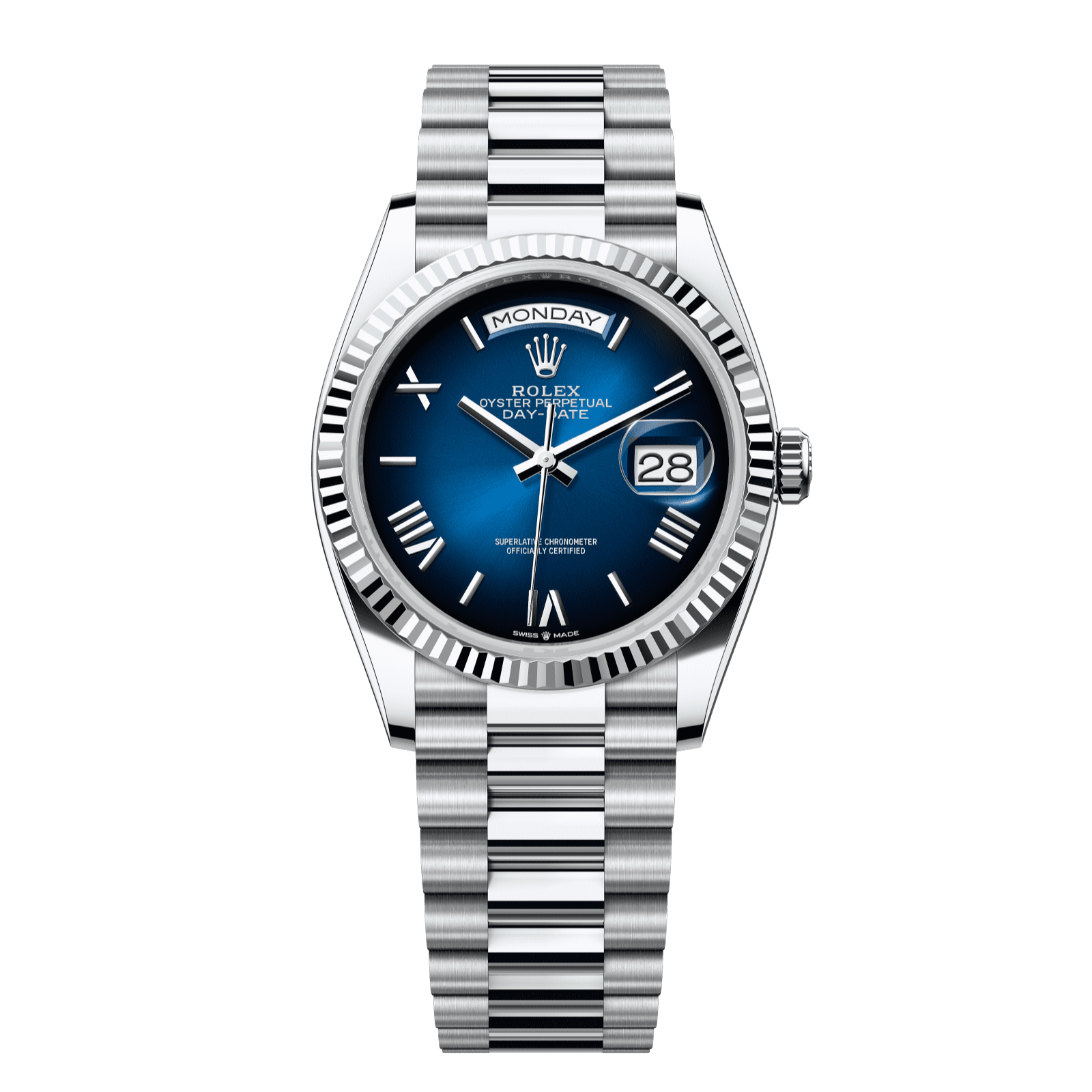 Rolex Day-Date 36 36 mm Blue OmbrÈ Dial Platinum President Bracelet 128236-0020 - WATCHXNYC