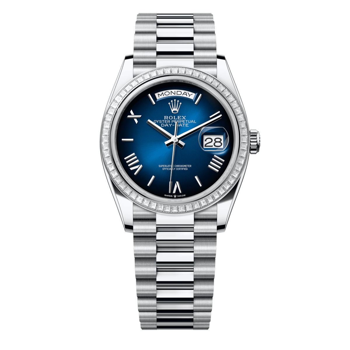 Rolex Day-Date 36 36 mm Blue OmbrÈ Dial with Diamonds Platinum President Bracelet 128396tbr-0021 - WATCHXNYC