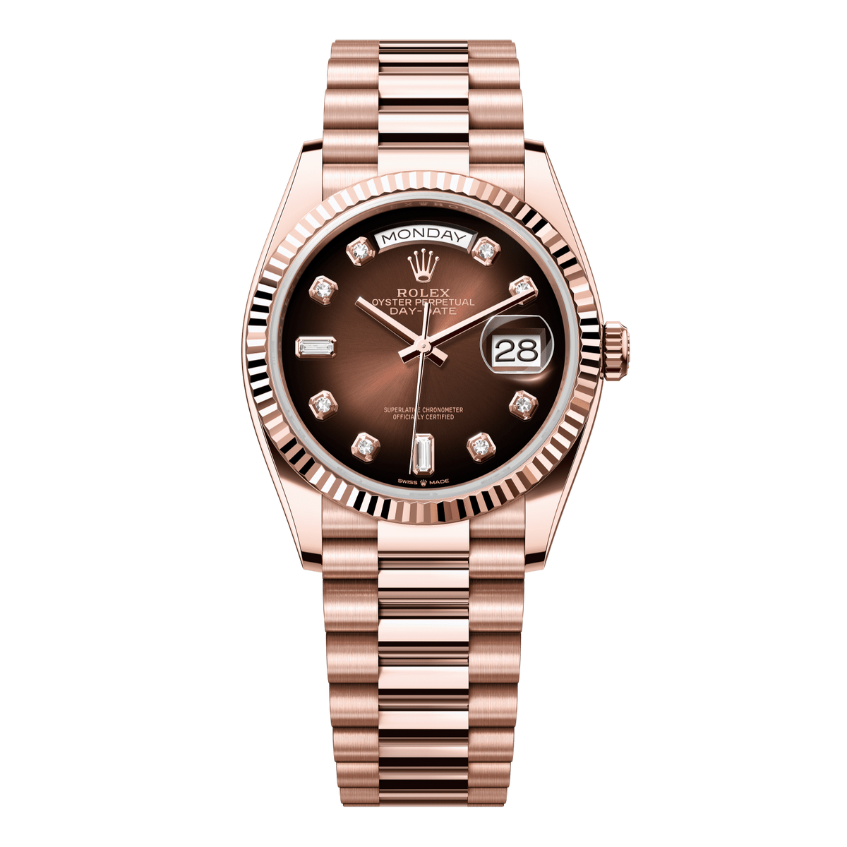 Rolex Day-Date 36 36 mm Brown Ombre? Set With Diamonds Dial 18 kt Everose Gold President Bracelet 128235-0037 - WATCHXNYC