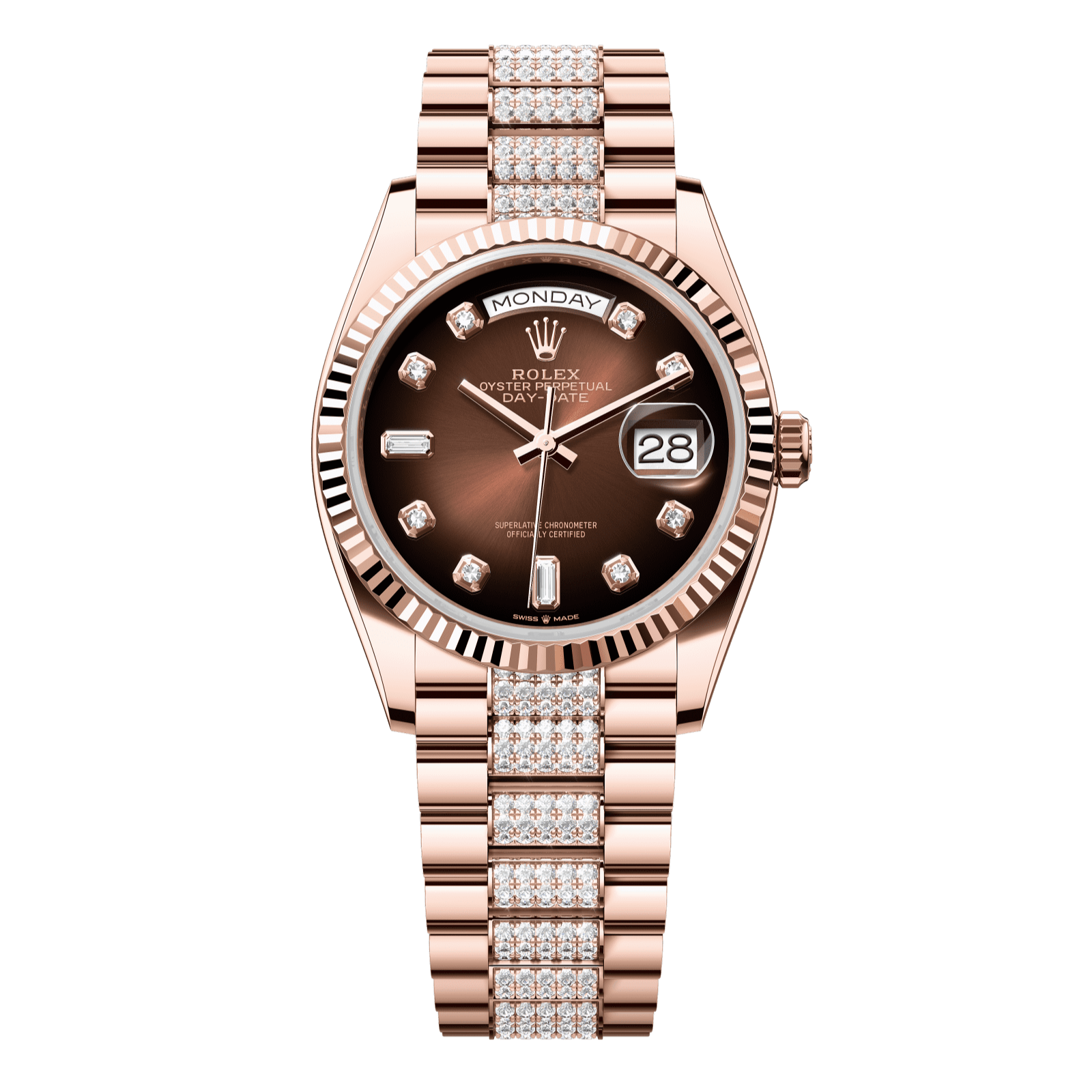 Rolex Day-Date 36 36 mm Brown Ombre? Set With Diamonds Dial 18 kt Everose Gold President Bracelet 128235-0038 - WATCHXNYC
