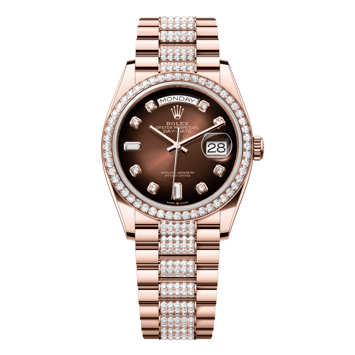 Rolex Day-Date 36 36 mm Brown Ombre? Set With Diamonds Dial 18 kt Everose Gold President Bracelet 128345rbr-0041 - WATCHXNYC