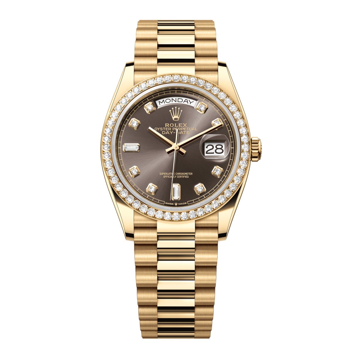 Rolex Day-Date 36 36 mm Dark Grey Set With Diamonds Dial 18k Yellow Gold President Bracelet 128348rbr-0005 - WATCHXNYC