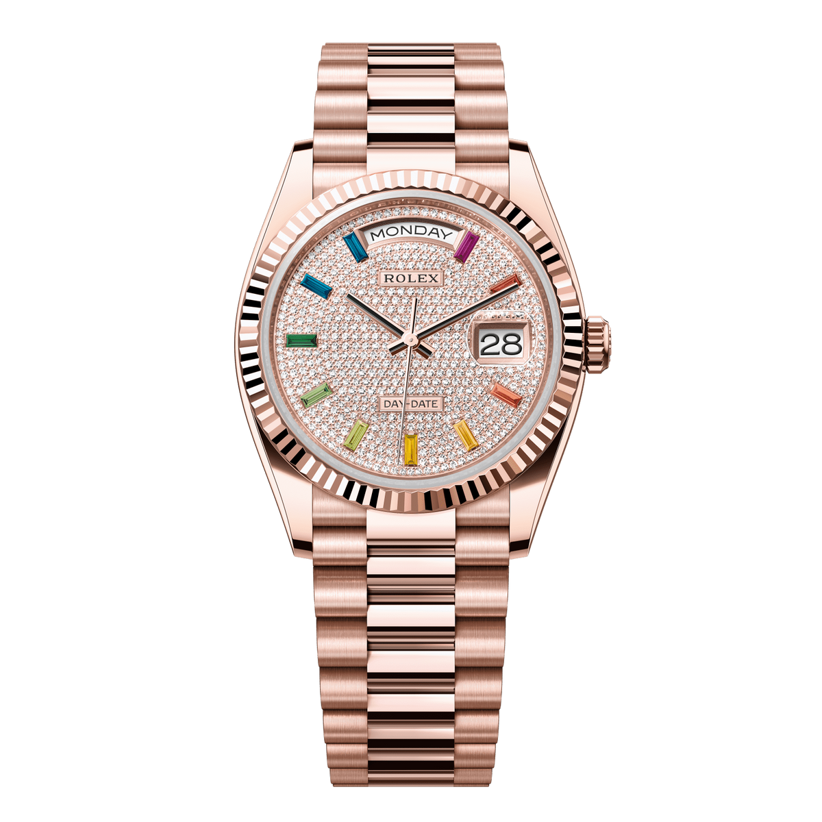 Rolex Day-Date 36 36 mm Diamond-Paved Dial 18 kt Everose Gold President Bracelet 128235-0039 - WATCHXNYC