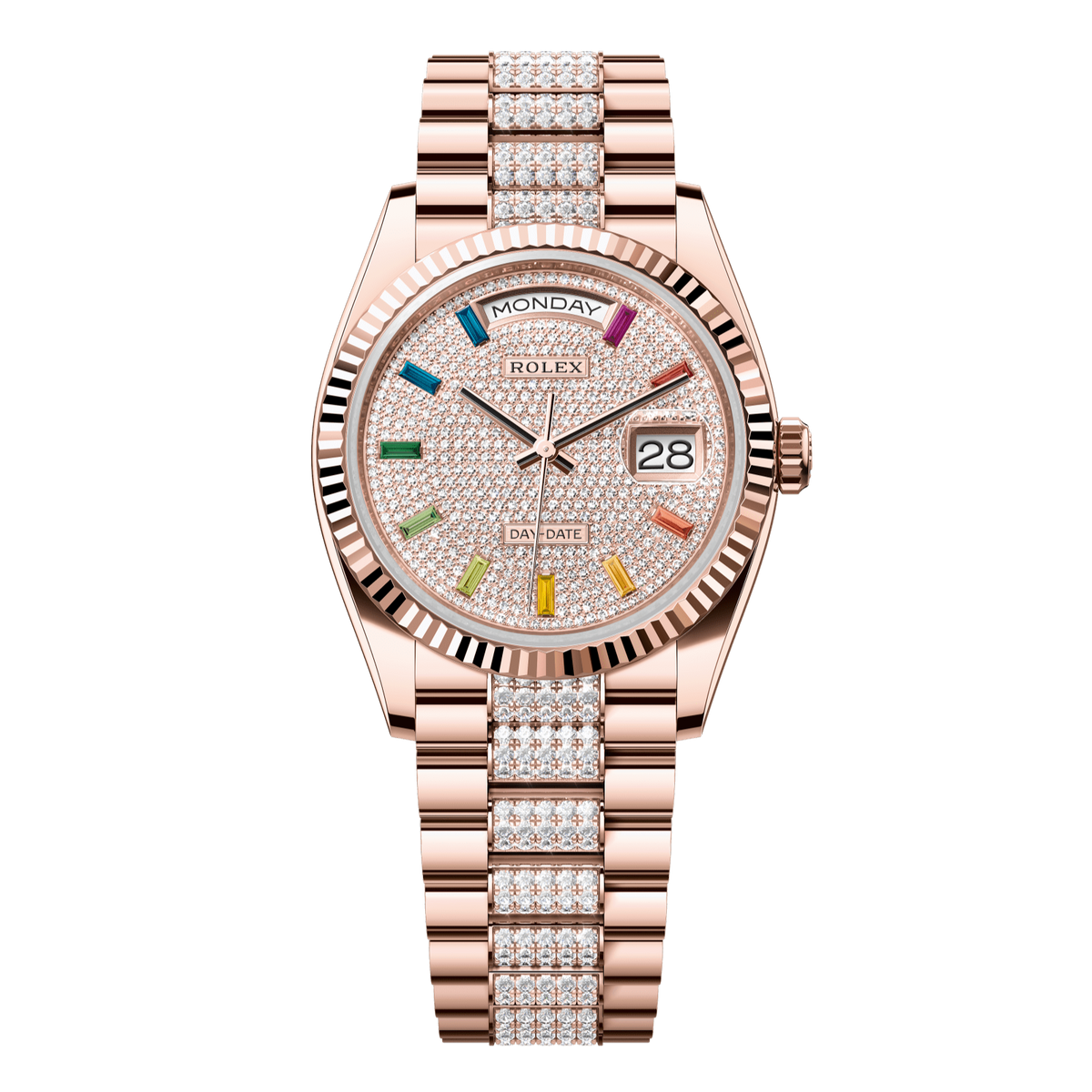 Rolex Day-Date 36 36 mm Diamond-Paved Dial 18 kt Everose Gold President Bracelet 128235-0040 - WATCHXNYC