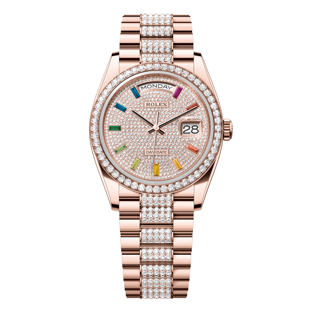 Rolex Day-Date 36 36 mm Diamond-Paved Dial 18 kt Everose Gold President Bracelet 128345rbr-0043 - WATCHXNYC