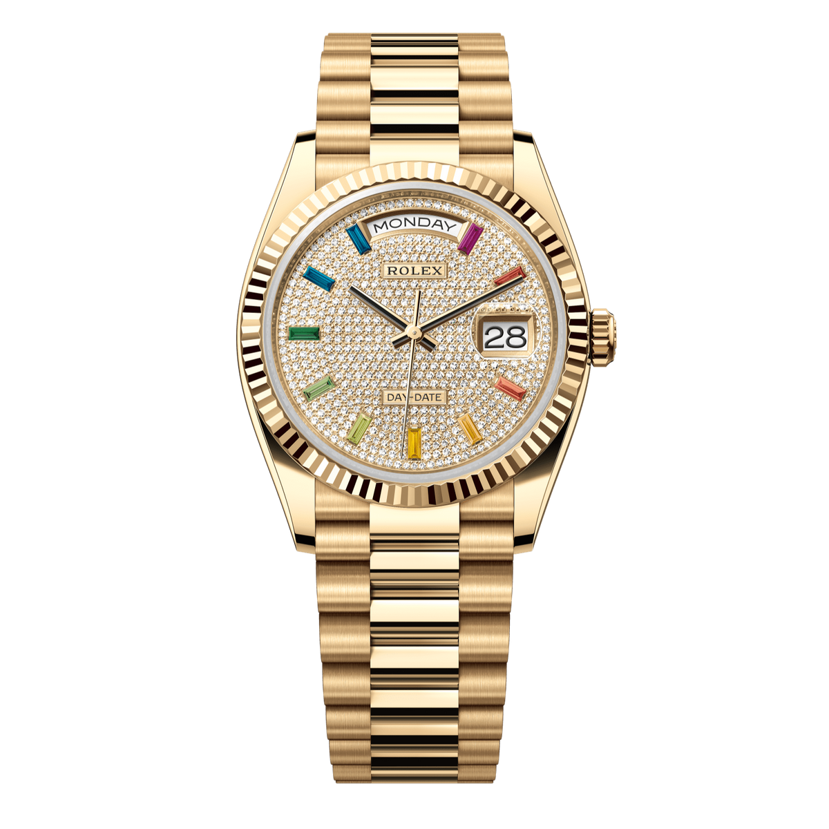 Rolex Day-Date 36 36 mm Diamond-Paved Dial 18k Yellow Gold President Bracelet 128238-0051 - WATCHXNYC