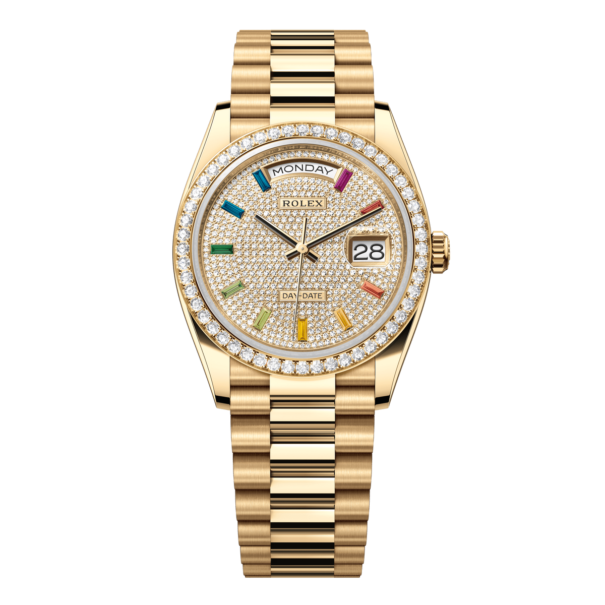 Rolex Day-Date 36 36 mm Diamond-Paved Dial 18k Yellow Gold President Bracelet 128348rbr-0030 - WATCHXNYC