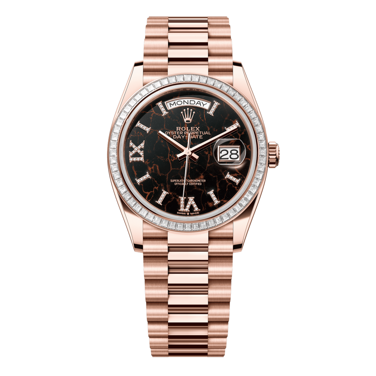 Rolex Day-Date 36 36 mm Eisenkiesel Set With Diamonds Dial 18 kt Everose Gold President Bracelet 128395tbr-0010 - WATCHXNYC