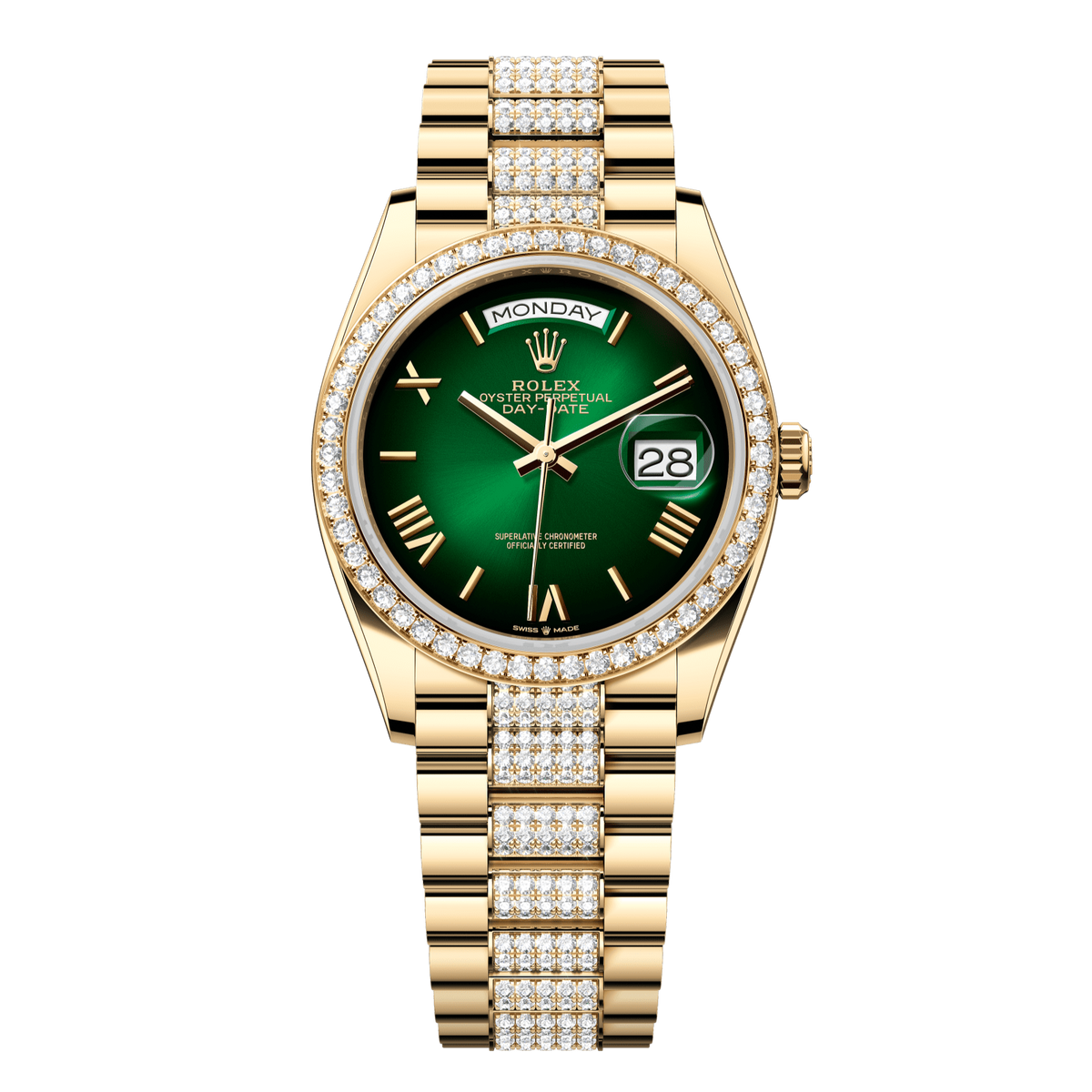 Rolex Day-Date 36 36 mm Green OmbrÈ Dial with Diamonds 18k Yellow Gold President Bracelet 128348rbr-0069 - WATCHXNYC