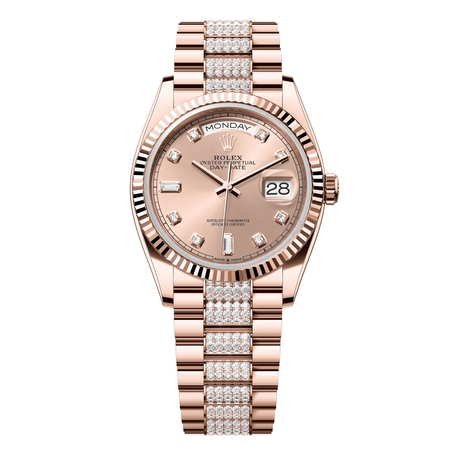 Rolex Day-Date 36 36 mm RosÈ-Colour Set With Diamonds Dial 18 kt Everose Gold President Bracelet 128235-0019 - WATCHXNYC