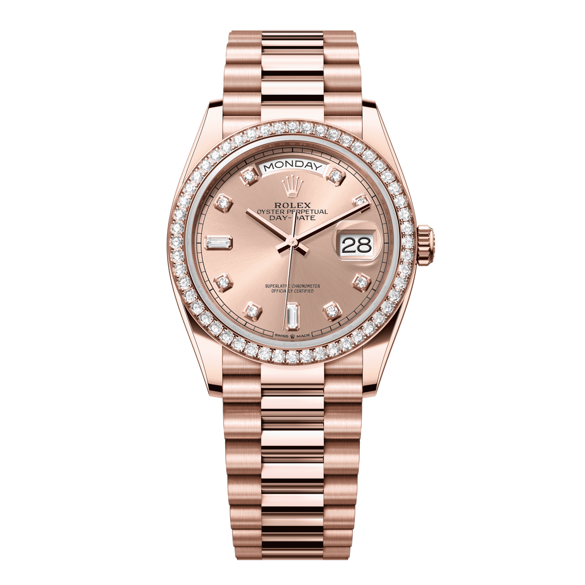 Rolex Day-Date 36 36 mm RosÈ-Colour Set With Diamonds Dial 18 kt Everose Gold President Bracelet 128345rbr-0009 - WATCHXNYC