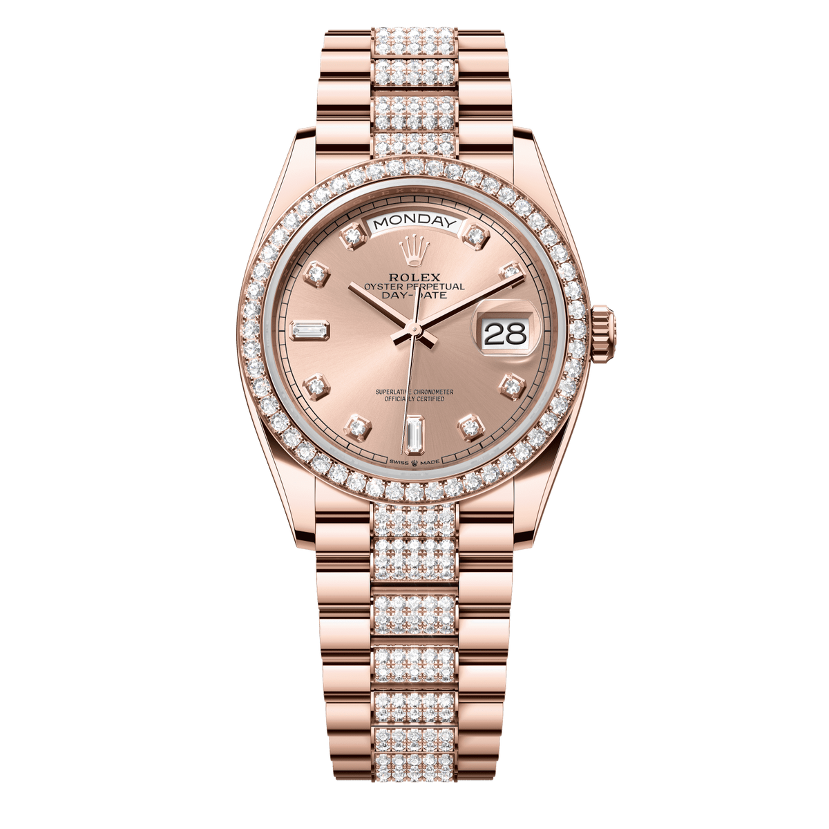 Rolex Day-Date 36 36 mm RosÈ-Colour Set With Diamonds Dial 18 kt Everose Gold President Bracelet 128345rbr-0020 - WATCHXNYC