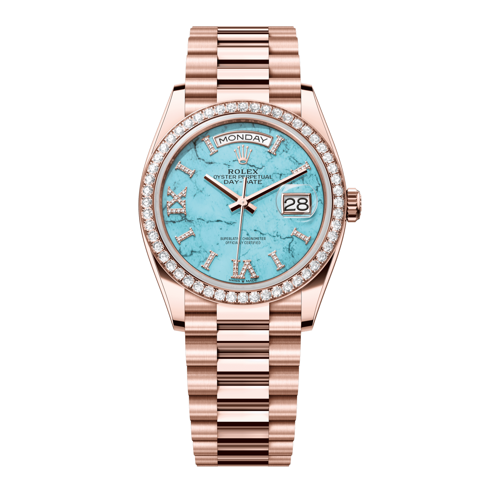 Rolex Day-Date 36 36 mm Turquoise Set With Diamonds Dial 18 kt Everose Gold President Bracelet 128345rbr-0064 - WATCHXNYC