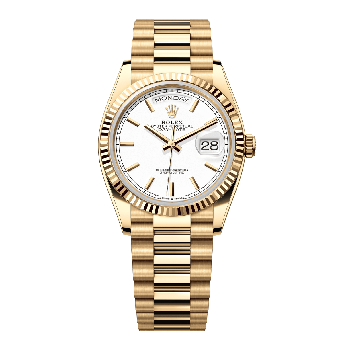 Rolex Day-Date 36 36 mm White Dial 18k Yellow Gold President Bracelet 128238-0081 - WATCHXNYC