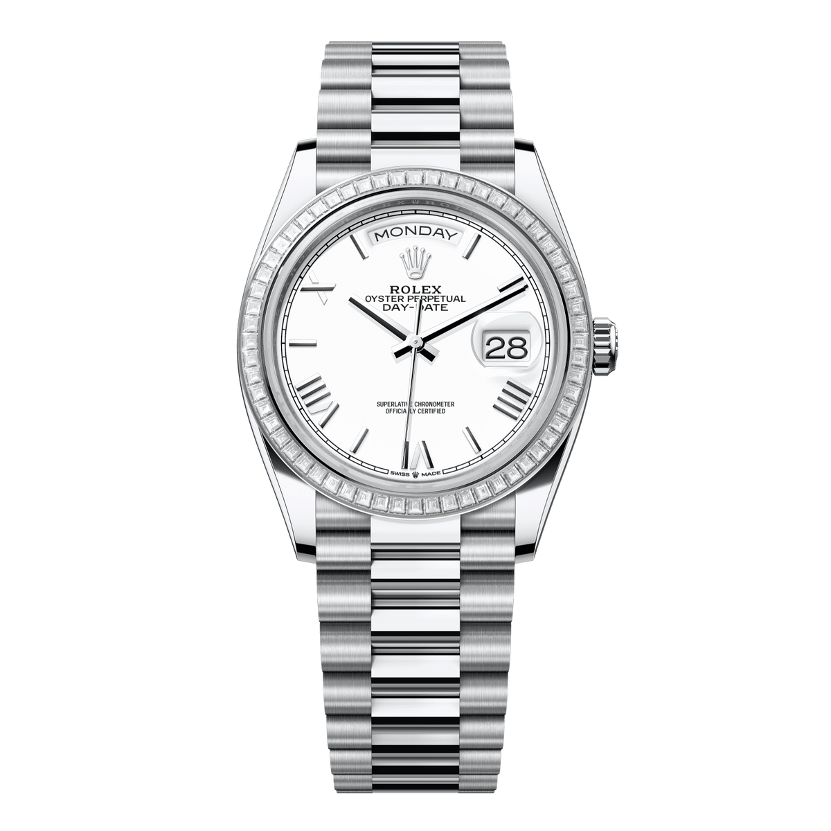 Rolex Day-Date 36 36 mm White Dial with Diamonds Platinum President Bracelet 128396tbr-0018 - WATCHXNYC