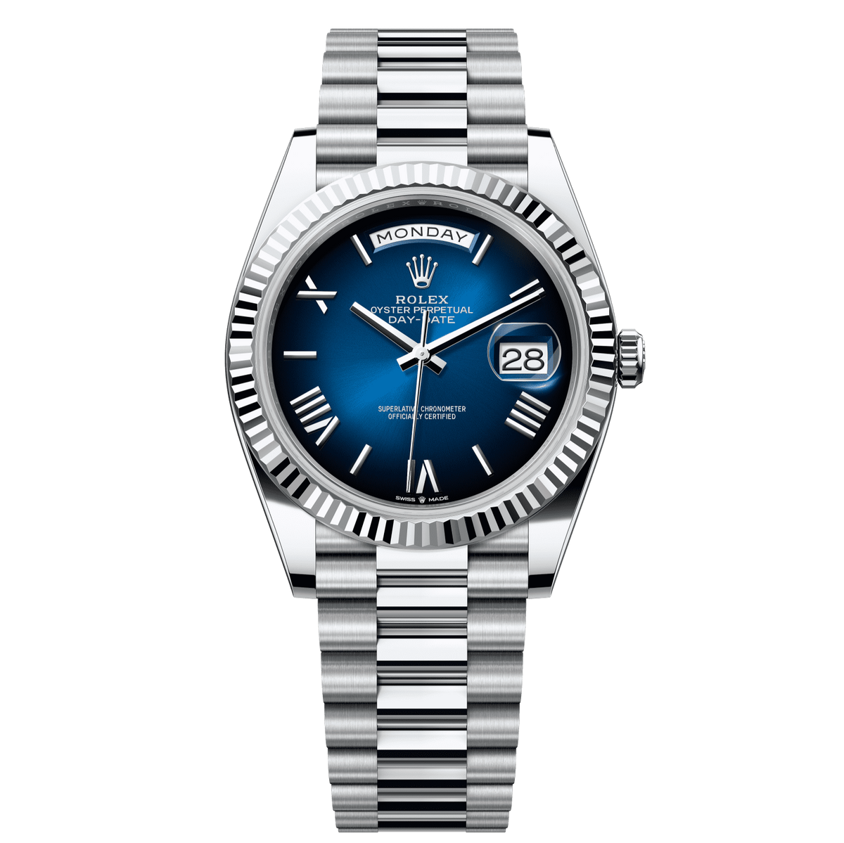 Rolex Day-Date 40 40 mm Blue OmbrÈ Dial Platinum President Bracelet 228236-0024 - WATCHXNYC