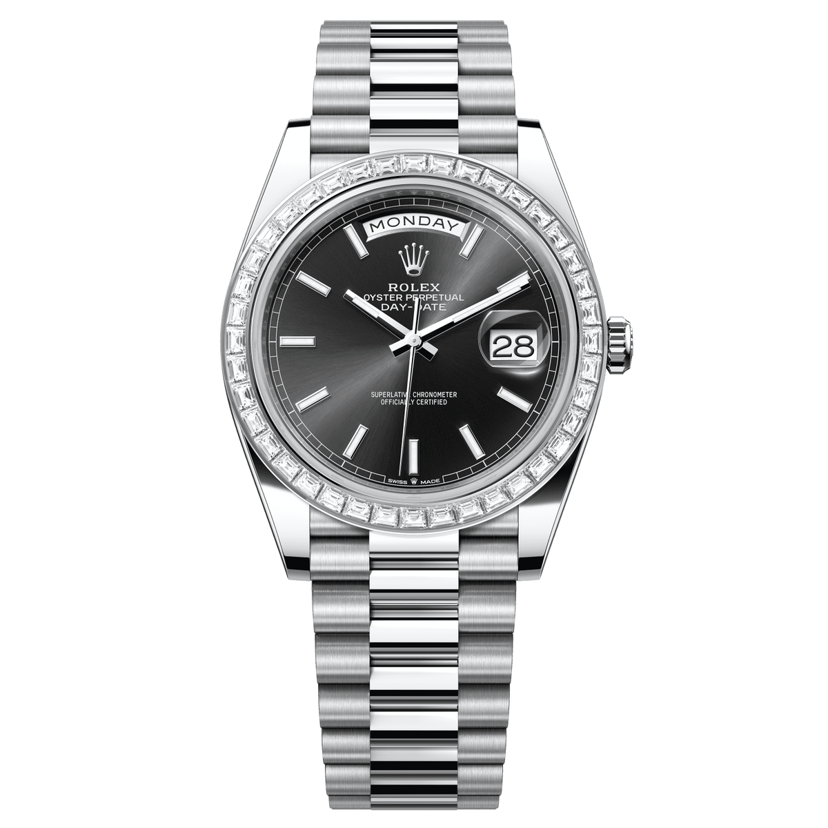 Rolex Day-Date 40 40 mm Bright Black Dial with Diamonds Platinum President Bracelet 228396tbr-0024 - WATCHXNYC