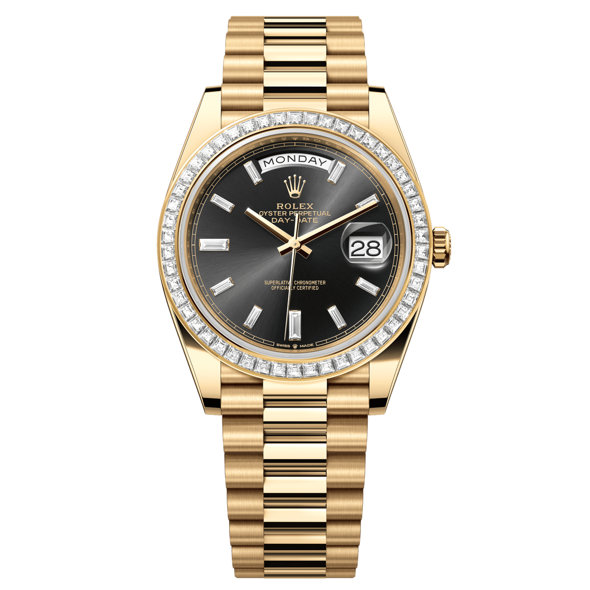Rolex Day-Date 40 40 mm Bright Black Set With Diamonds Dial 18k Yellow Gold President Bracelet 228398tbr-0001 - WATCHXNYC