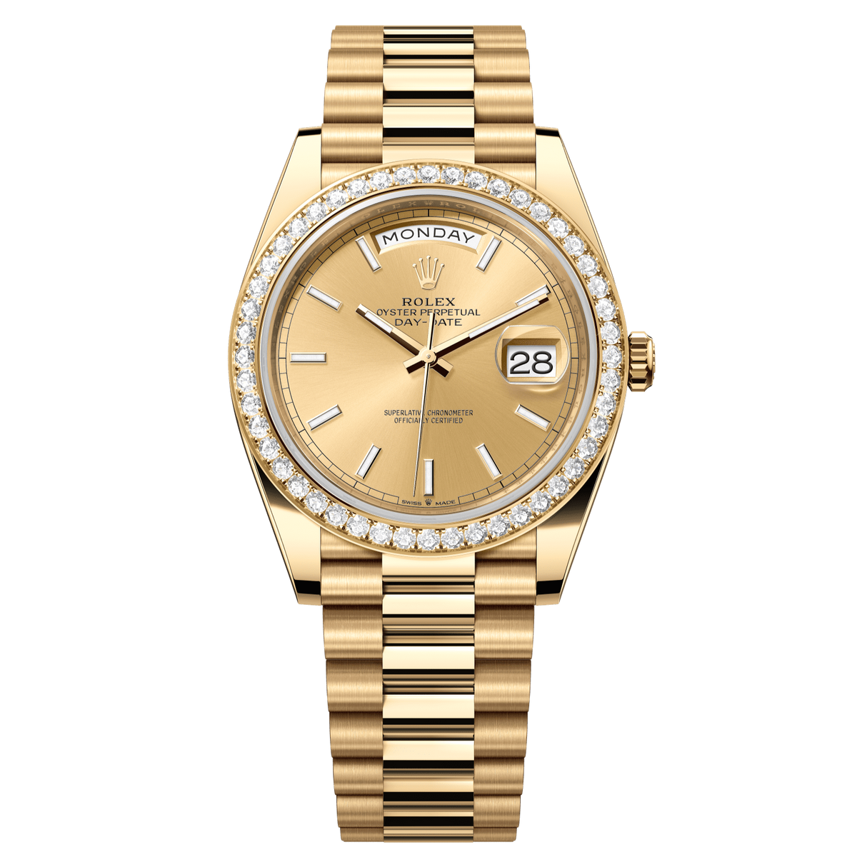 Rolex Day-Date 40 40 mm Champagne-Colour Dial with Diamonds 18k Yellow Gold President Bracelet 228348rbr-0008 - WATCHXNYC