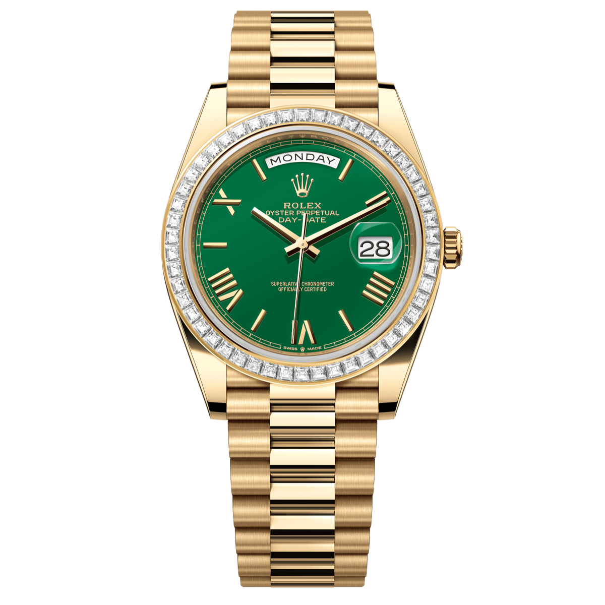 Rolex Day-Date 40 40 mm Green Dial with Diamonds 18k Yellow Gold President Bracelet 228398tbr-0039 - WATCHXNYC