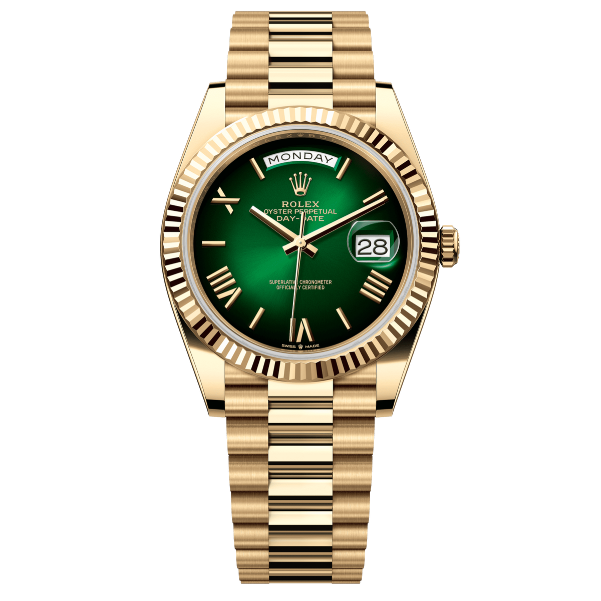 Rolex Day-Date 40 40 mm Green OmbrÈ Dial 18k Yellow Gold President Bracelet 228238-0069 - WATCHXNYC