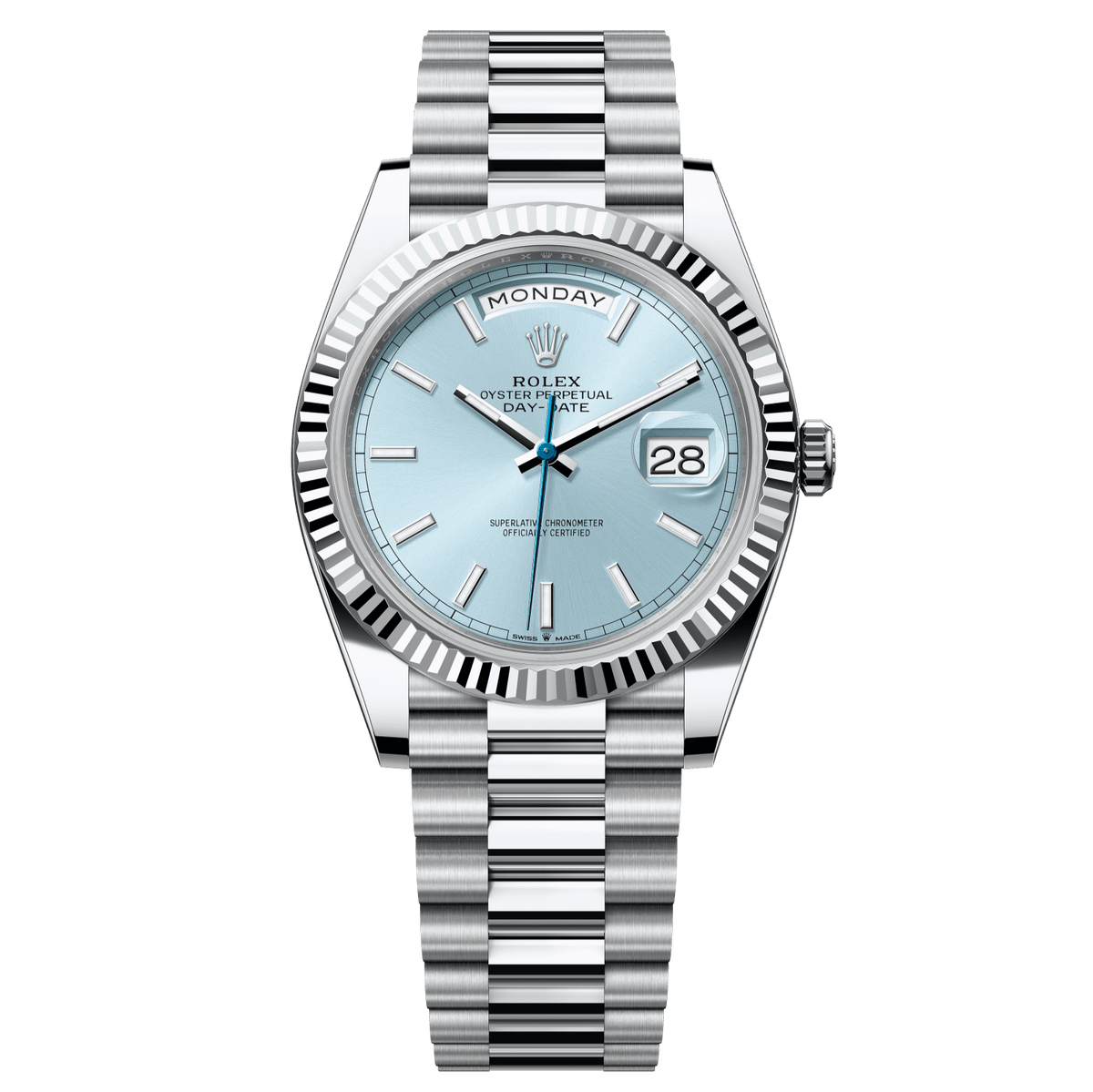 Rolex Day-Date 40 40 mm Ice Blue Dial Platinum President Bracelet 228236-0018 - WATCHXNYC