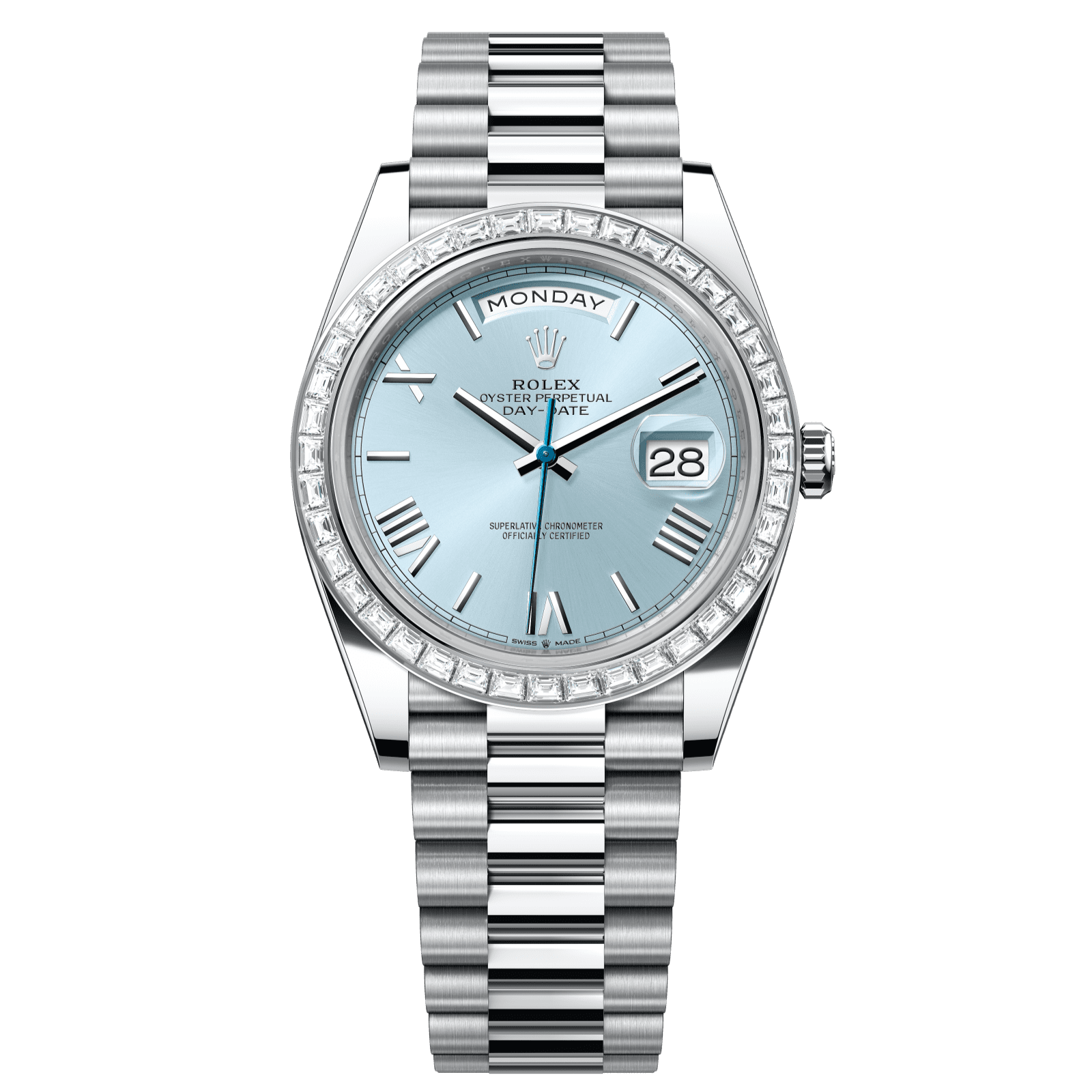 Rolex Day-Date 40 40 mm Ice-Blue Dial with Diamonds Platinum President Bracelet 228396tbr-0030 - WATCHXNYC