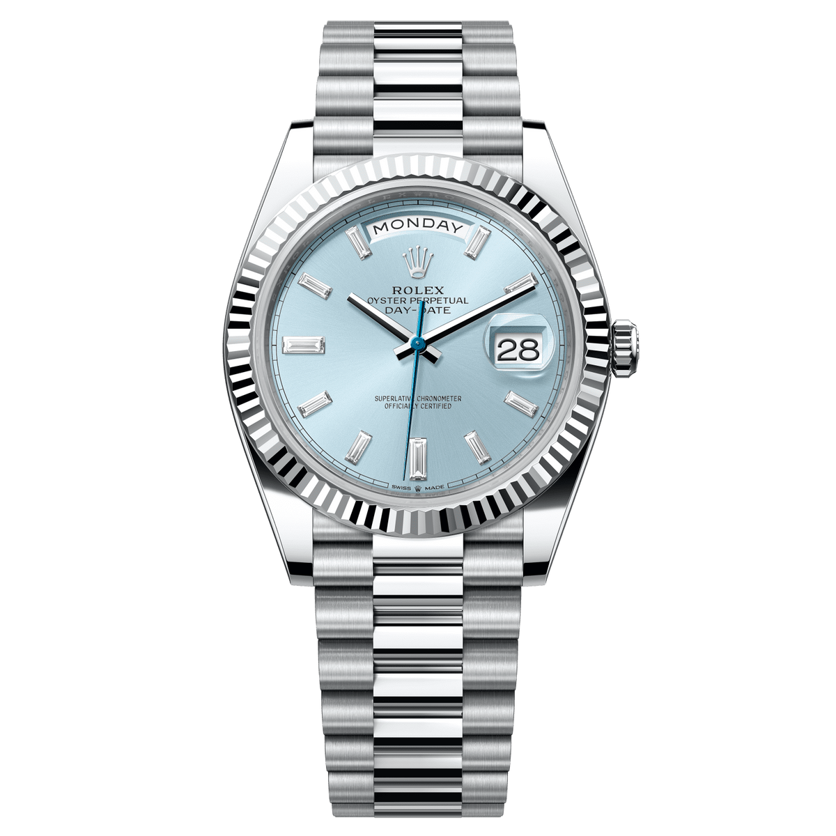 Rolex Day-Date 40 40 mm Ice Blue Set With Diamonds Dial Platinum President Bracelet 228236-0006 - WATCHXNYC