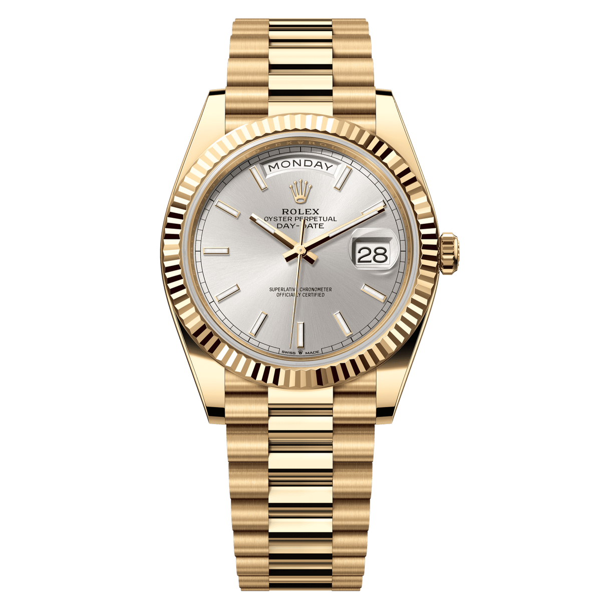 Rolex Day-Date 40 40 mm Silver Dial 18k Yellow Gold President Bracelet 228238-0066 - WATCHXNYC