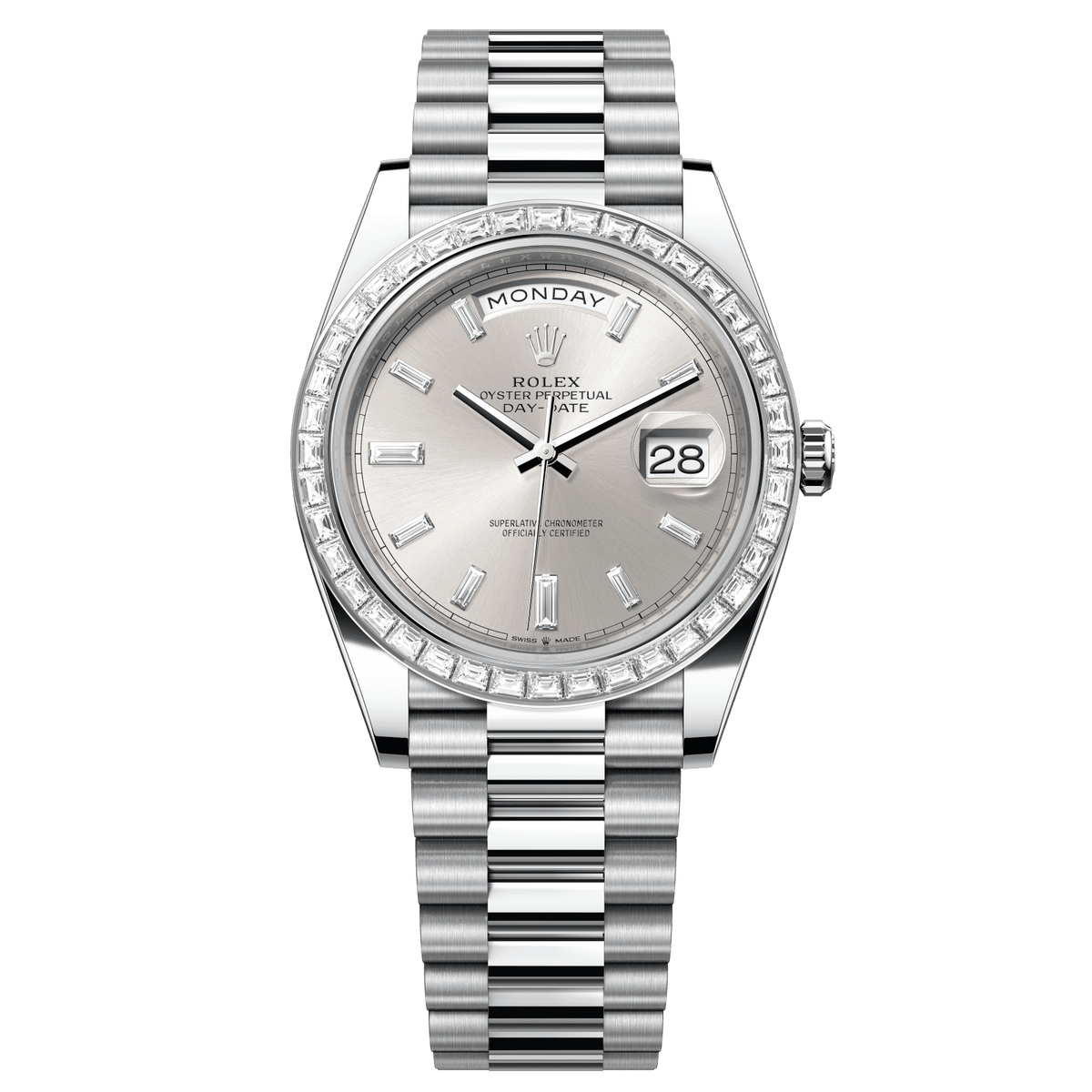 Rolex Day-Date 40 40 mm Silver Set With Diamonds Dial Platinum President Bracelet 228396tbr-0011 - WATCHXNYC