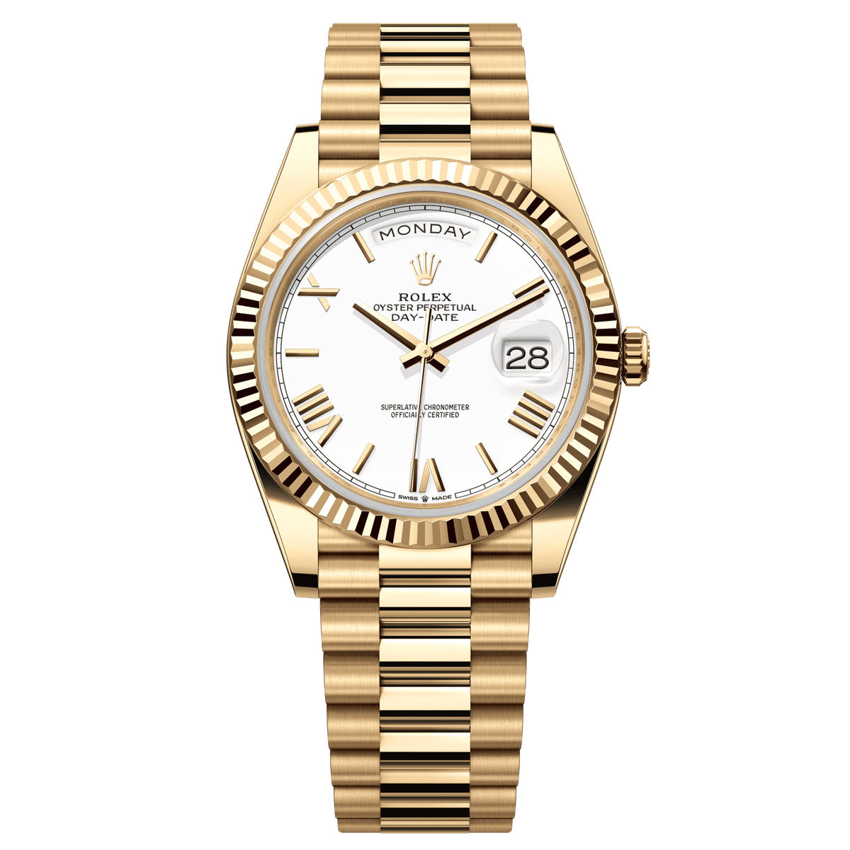 Rolex Day-Date 40 40 mm White Dial 18k Yellow Gold President Bracelet 228238-0042 - WATCHXNYC