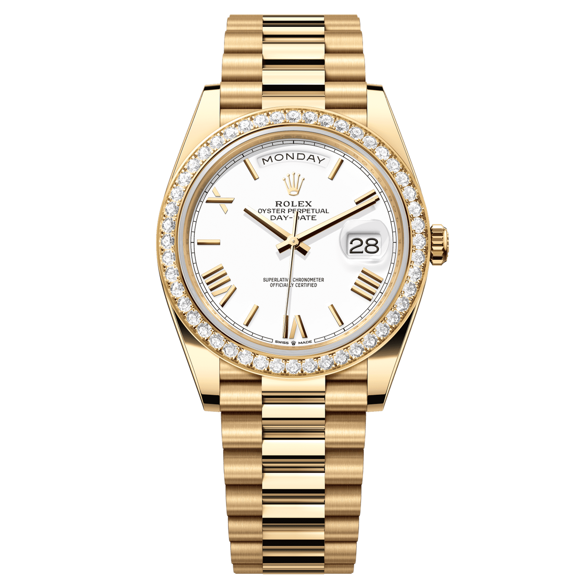 Rolex Day-Date 40 40 mm White Dial with Diamonds 18k Yellow Gold President Bracelet 228348rbr-0034 - WATCHXNYC