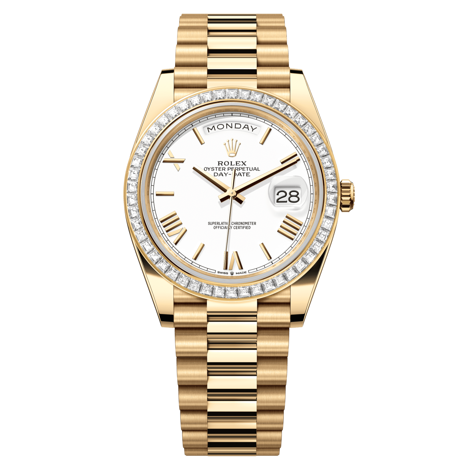 Rolex Day-Date 40 40 mm White Dial with Diamonds 18k Yellow Gold President Bracelet 228398tbr-0033 - WATCHXNYC
