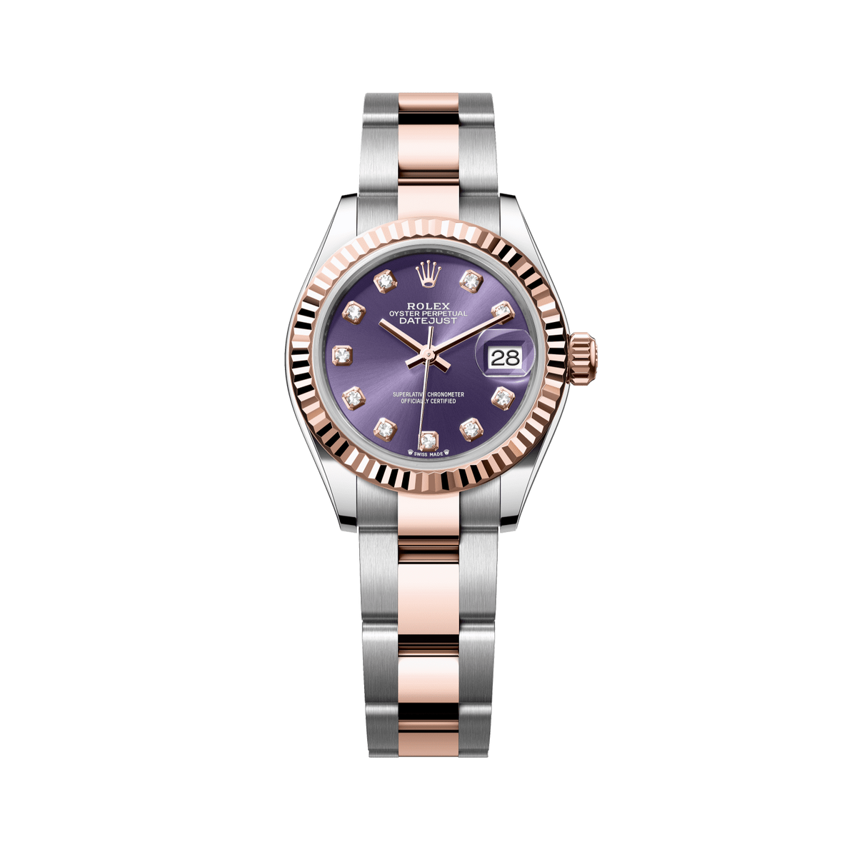 Rolex Lady-Datejust 28 mm Aubergine Set With Diamonds Dial Oystersteel and Everose Gold Oyster Bracelet 279171-0016 - WATCHXNYC