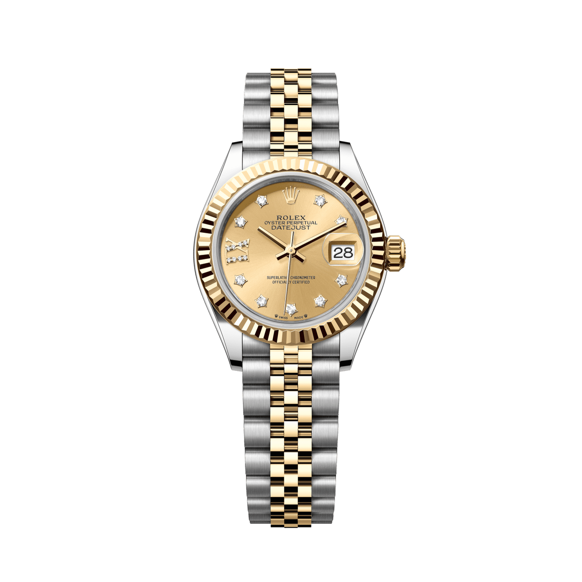 Rolex Lady-Datejust 28 mm Champagne-Colour Set With Diamonds Dial Oystersteel and 18k Yellow Gold Jubilee Bracelet 279173-0021 - WATCHXNYC
