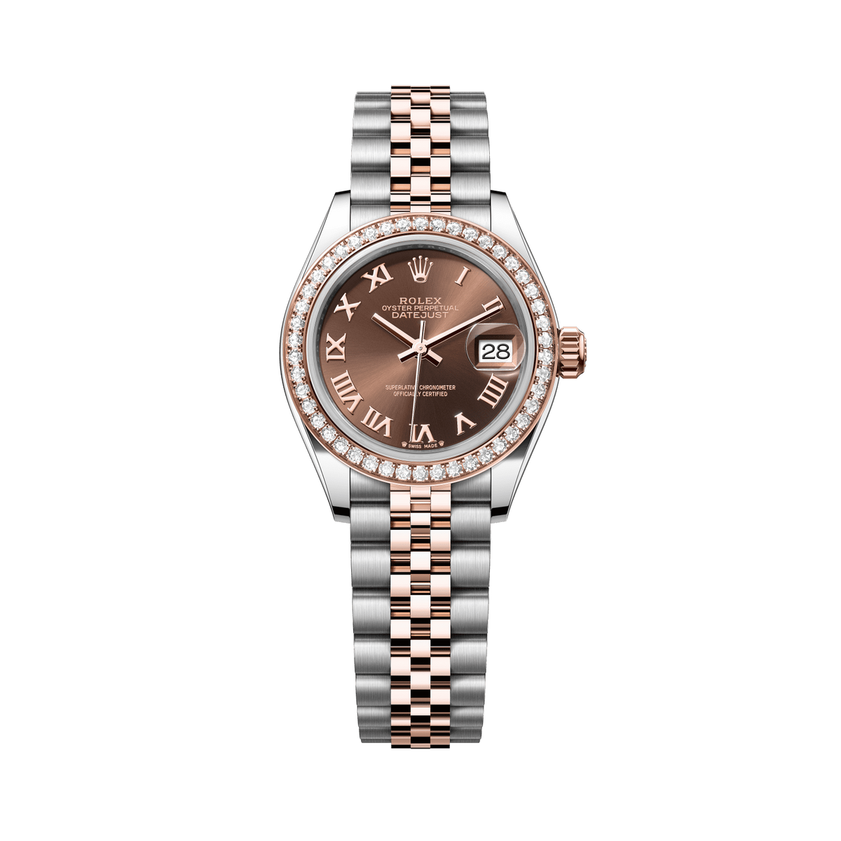 Rolex Lady-Datejust 28 mm Chocolate Dial with Diamonds  Oystersteel and Everose Gold Jubilee Bracelet 279381rbr-0009 - WATCHXNYC