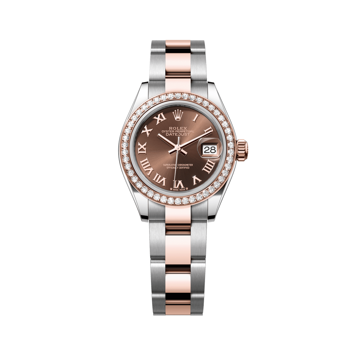 Rolex Lady-Datejust 28 mm Chocolate  Dial with Diamonds  Oystersteel and Everose Gold Oyster Bracelet 279381rbr-0010 - WATCHXNYC