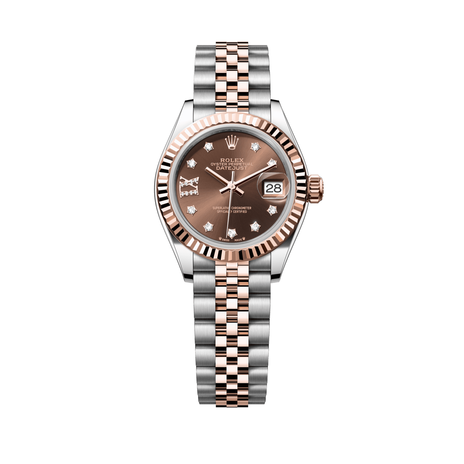 Rolex Lady-Datejust 28 mm Chocolate Set With Diamonds Dial Oystersteel and Everose Gold Jubilee Bracelet 279171-0003 - WATCHXNYC