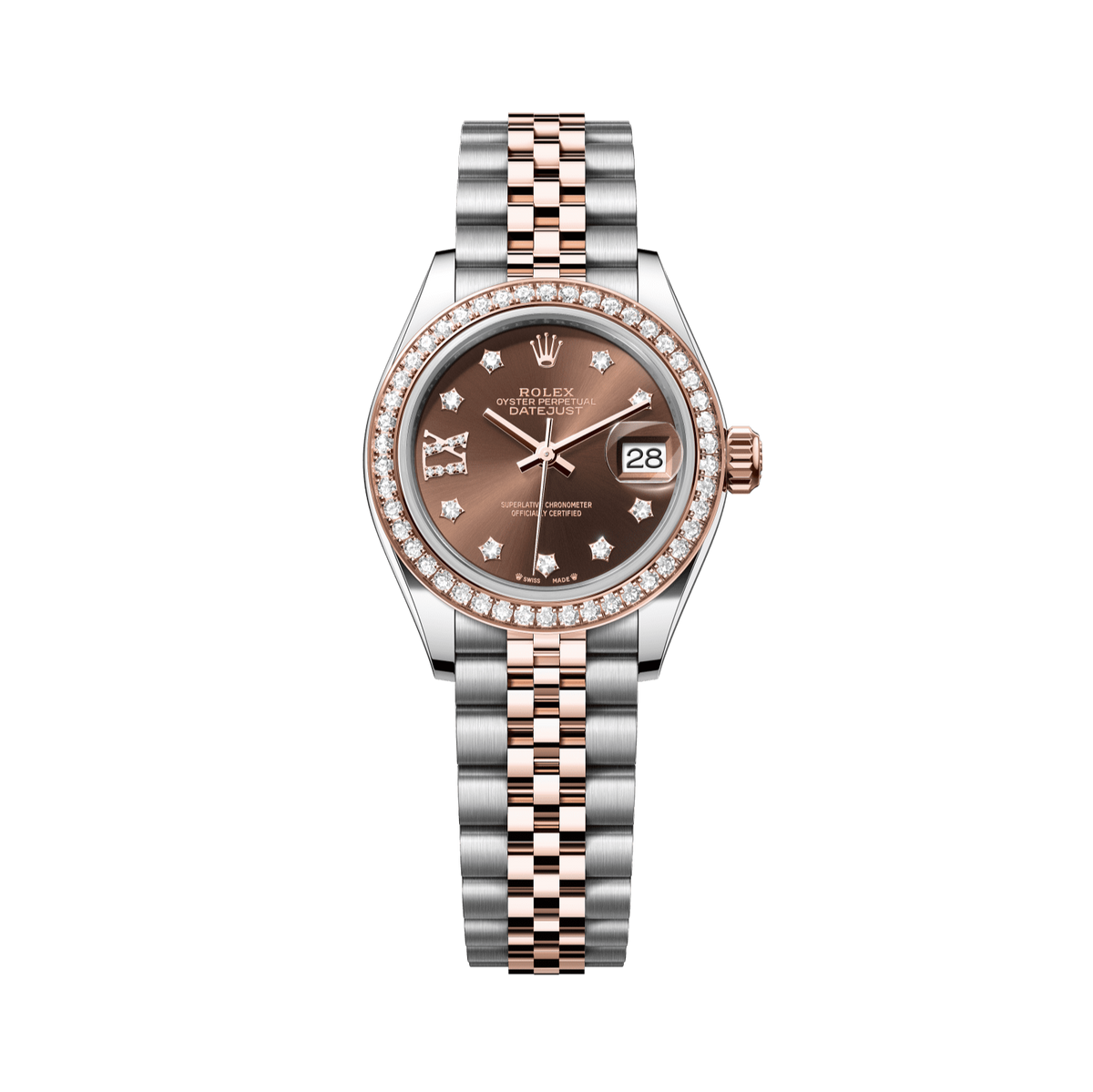 Rolex Lady-Datejust 28 mm Chocolate Set With Diamonds Dial Oystersteel and Everose Gold Jubilee Bracelet 279381rbr-0003 - WATCHXNYC