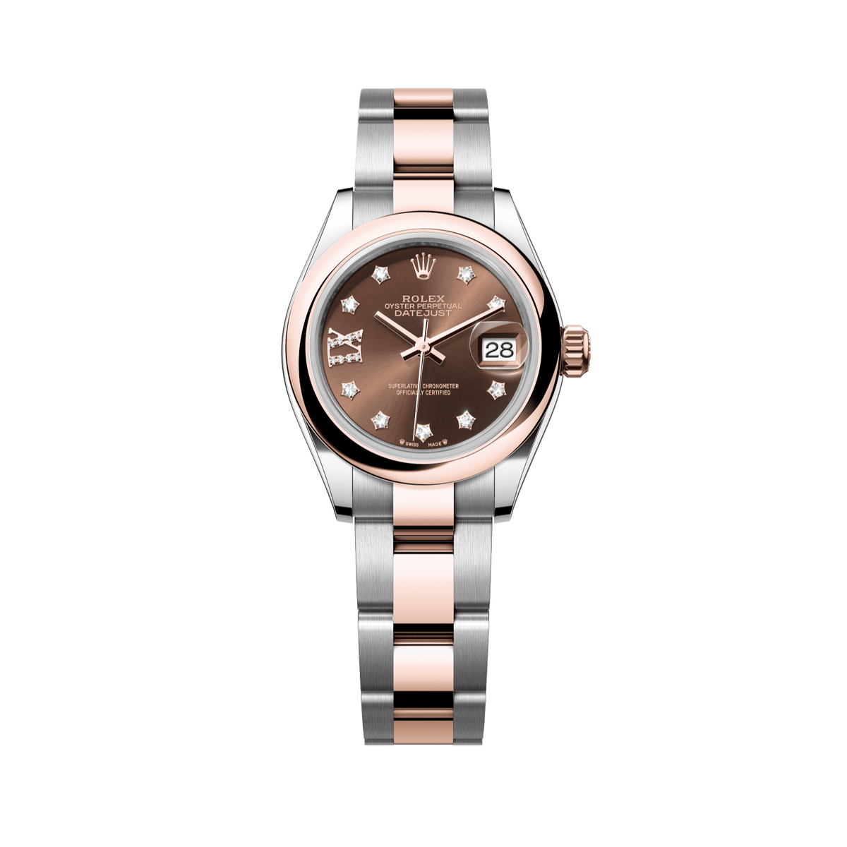 Rolex Lady-Datejust 28 mm Chocolate Set With Diamonds Dial Oystersteel and Everose Gold Oyster Bracelet 279161-0004 - WATCHXNYC