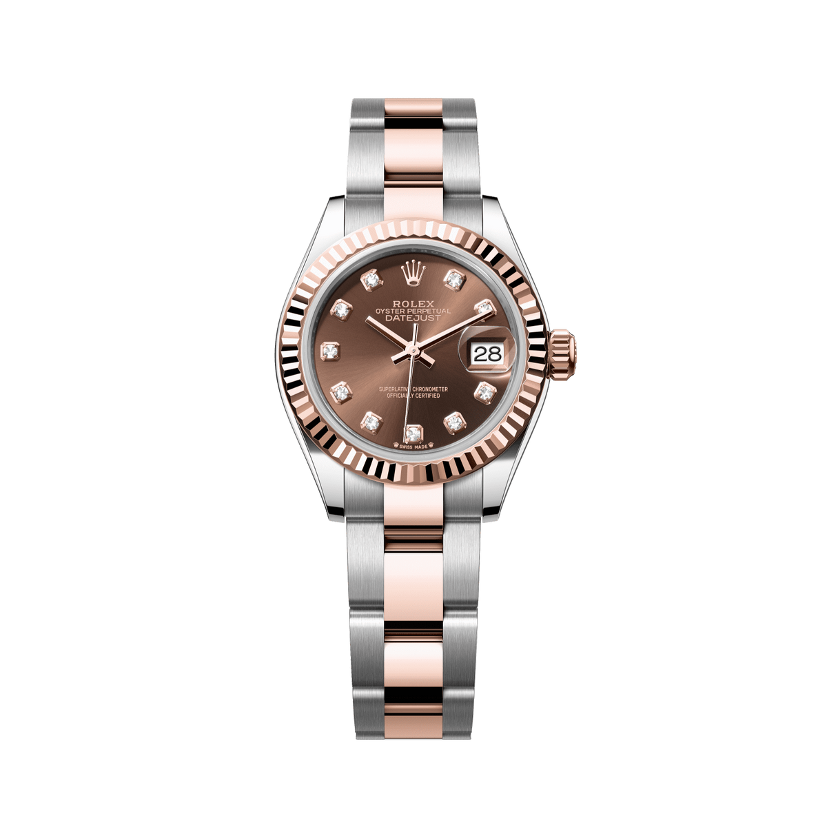 Rolex Lady-Datejust 28 mm Chocolate Set With Diamonds Dial Oystersteel and Everose Gold Oyster Bracelet 279171-0012 - WATCHXNYC