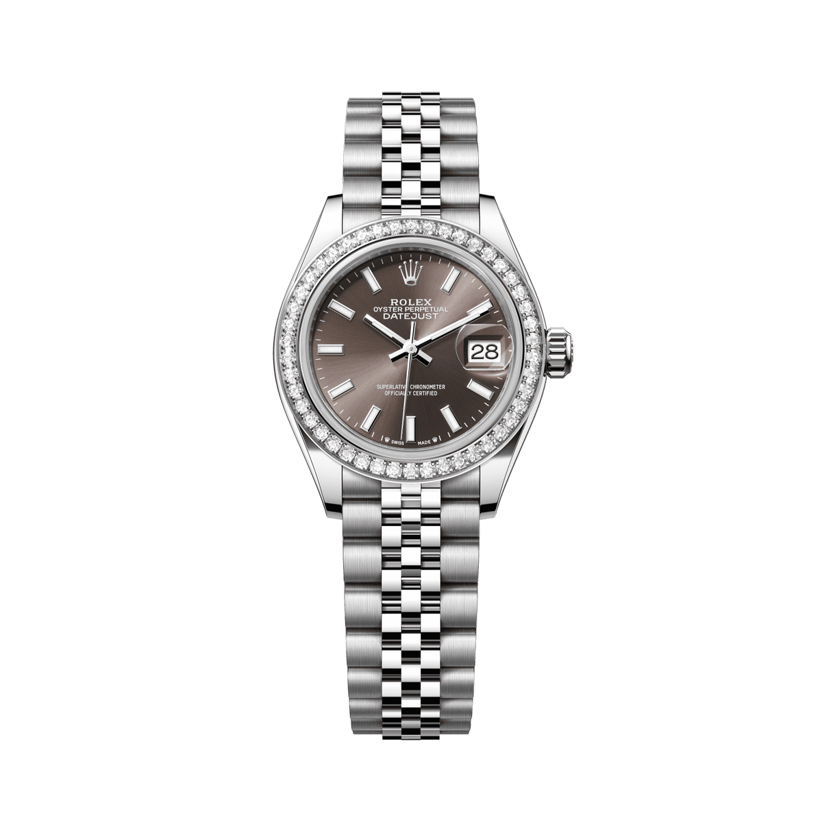 Rolex Lady-Datejust 28 mm Dark Grey Dial with Diamonds Oystersteel and White Gold Jubilee Bracelet 279384rbr-0013 - WATCHXNYC