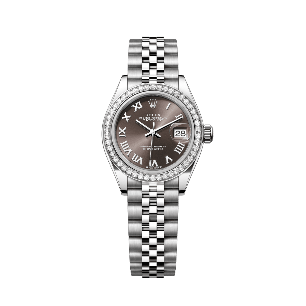 Rolex Lady-Datejust 28 mm Dark Grey Dial with Diamonds Oystersteel and White Gold Jubilee Bracelet 279384rbr-0015 - WATCHXNYC