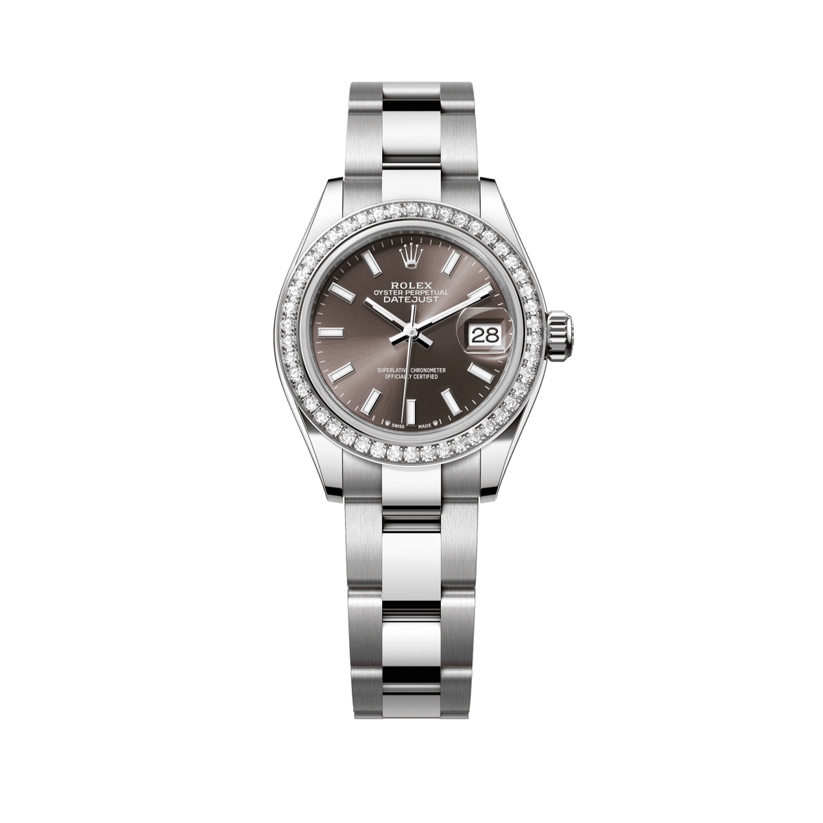 Rolex Lady-Datejust 28 mm Dark Grey Dial with Diamonds Oystersteel and White Gold Oyster Bracelet 279384rbr-0014 - WATCHXNYC