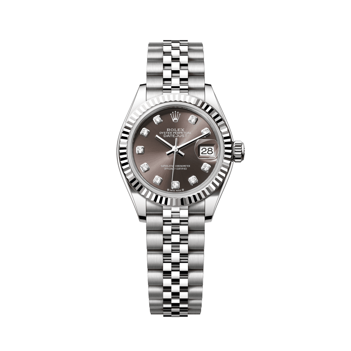 Rolex Lady-Datejust 28 mm Dark Grey Set With Diamonds Dial Oystersteel and White Gold Jubilee Bracelet 279174-0015 - WATCHXNYC