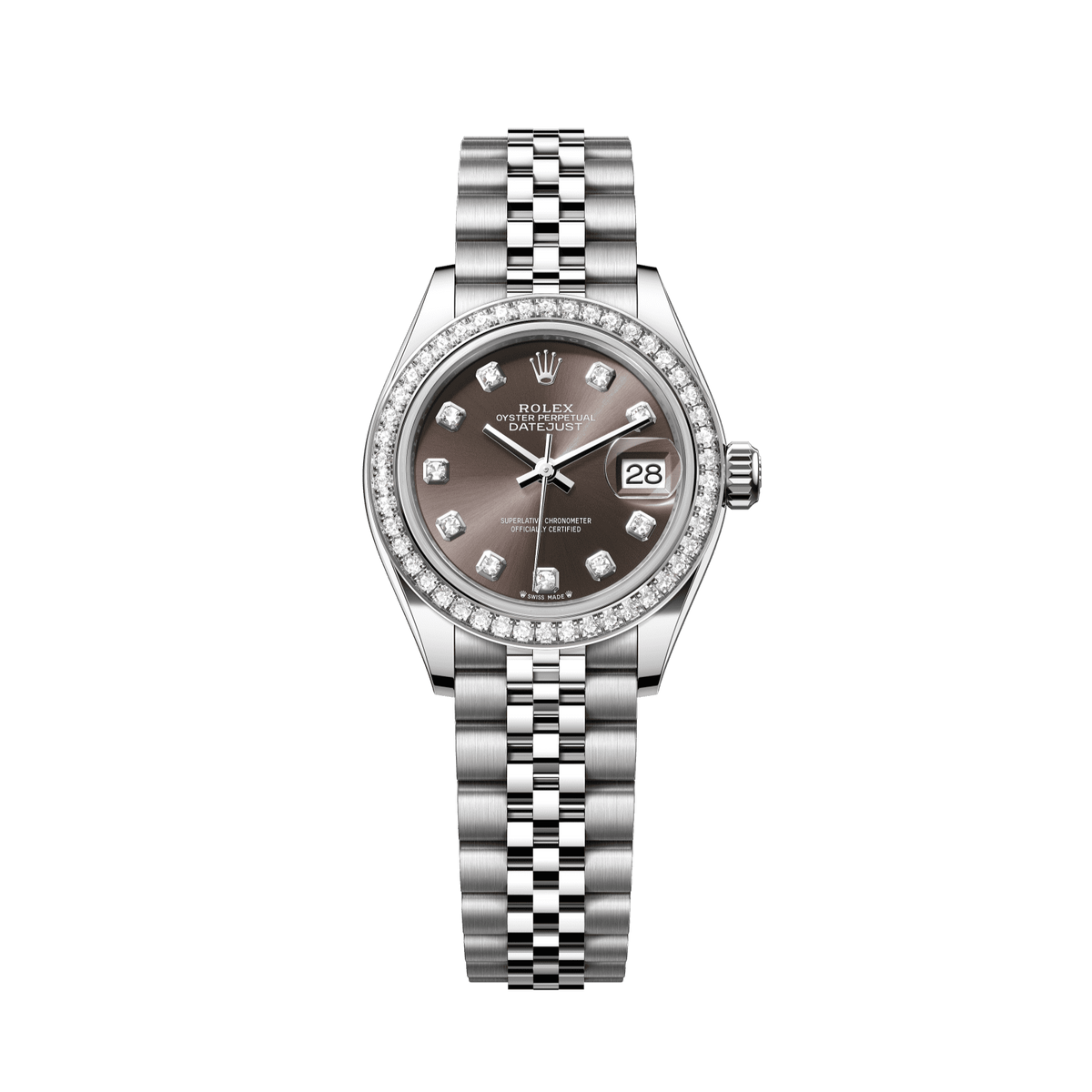 Rolex Lady-Datejust 28 mm Dark Grey Set With Diamonds Dial Oystersteel and White Gold Jubilee Bracelet 279384rbr-0017 - WATCHXNYC