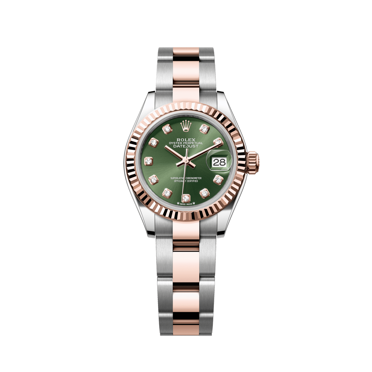 Rolex Lady-Datejust 28 mm Olive Green Set With Diamonds Dial Oystersteel and Everose Gold Oyster Bracelet 279171-0008 - WATCHXNYC