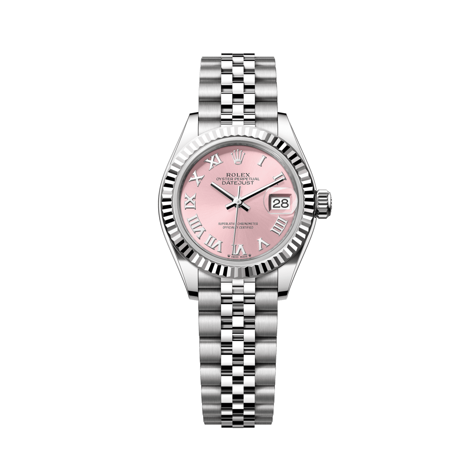 Rolex Lady-Datejust 28 mm Pink  Dial Oystersteel and White Gold Jubilee Bracelet 279174-0017 - WATCHXNYC